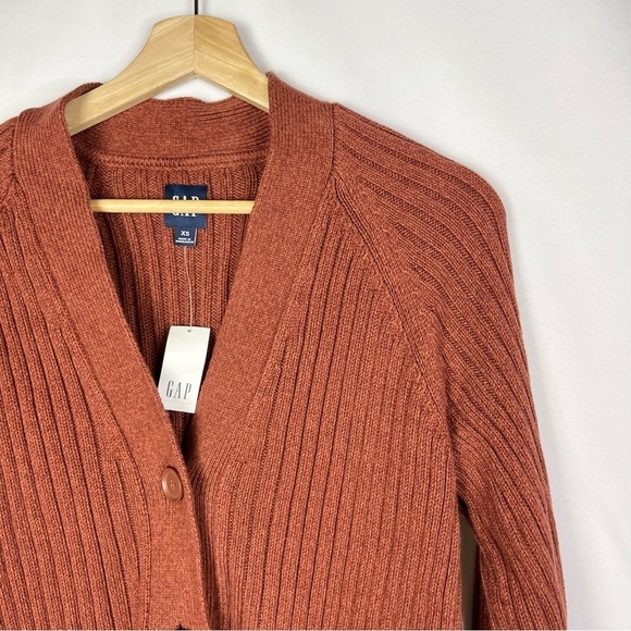 Gap Rust Orange Ribbed Knit Button Front Cardigan Sweater XS - Picture 3 of 5